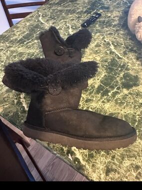 UGG Black Suede Shearling Button Booties